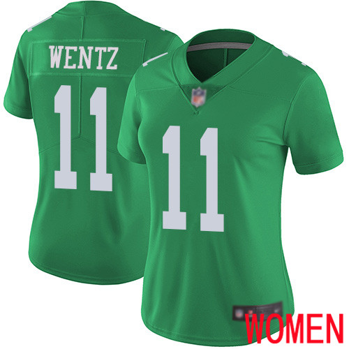 Women Philadelphia Eagles 11 Carson Wentz Limited Green Rush Vapor Untouchable NFL Jersey Football